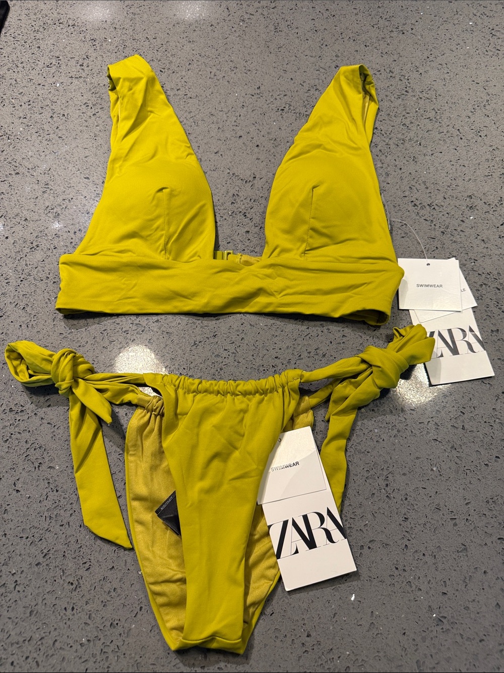 Zara Olive-Yellow Tie-Side Triangle Bikini Set